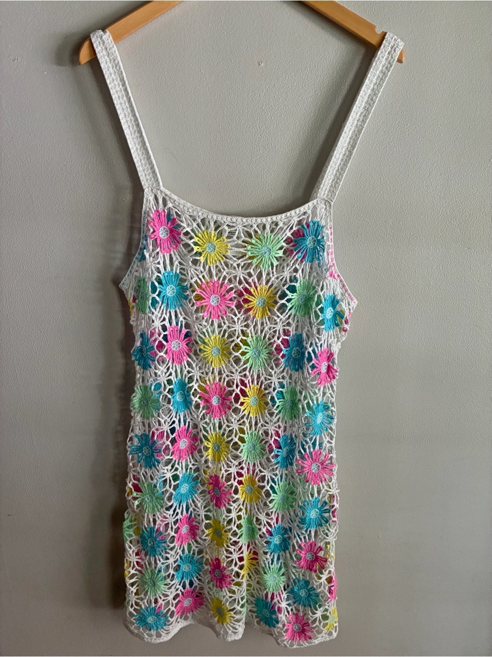 No Boundaries L/XL Crochet Daisy Floral Mini Dress Y2K Boho Festival Beach